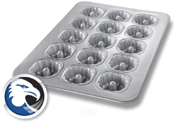 Mini Fluted Tube Cake Pan, 15 Cavities, Each Cavity 3-15/16" Top Inner Diameter, 1-11/16" Deep