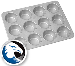 Jumbo-Muffin Pan, 12 Cavities 3-1/2" Top Inner Diameter, 1-1/4" Deep.