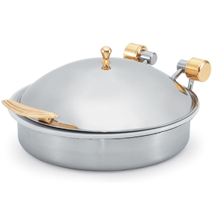 Vollrath Induction Chafer, Large Round, 6 Qt. (5.8 l), Brass Trim w/Sainless Steel Food Pan