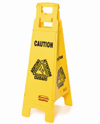 37" High Floor Sign with Multi-Lingual "Caution" Imprint, 4-Sided, Yellow