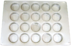 Jumbo-Muffin Pan, 20 Cavities, Each Cavity 3-1/2" Top Inner Diameter, 1-3/16" Deep. 18 Pieces Available