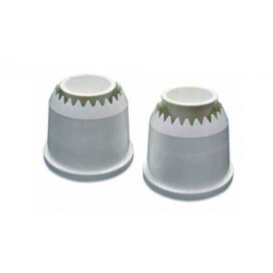 2 cookie nozzles, not identical, made of hard plastic; commonly used with batter for making ring-shaped spritz cookies whose center is filled with jelly.