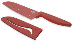 Kuhn Rikon Nonstick Small Santoku Knife Colori (5" Long Blade, 9-3/4" Overall Length), Red