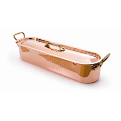 Copper Fish Poacher & Grid w/ lid, Hammered Finish