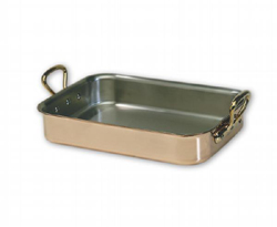 Copper Roasting Pan, Length 15 3/4 x width 11 7/8 x height 3 1/8