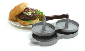 Norpro Double Burger Press. 4.5" diameter. 3/4" deep.