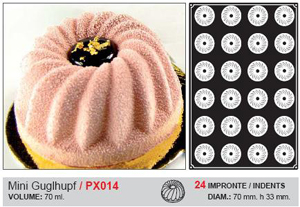 Pavoflex Flexible non-stick mold, MINI GUGLHUPF, Diam. 66 mm. - Height 33 mm. 24cav. Overall size: 600 x 400mm.