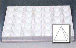 Pyramid Production Mold 4 oz. Each Pyramid: 2.75"x2.75" x 2-3/8" deep. 35 cavities per tray