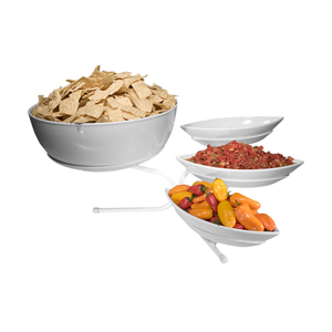 Gourmet Display Round Melamine Bowl 15 & 3 Small Canoes w/Metal Stand