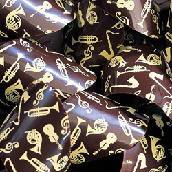 Chocolate Transfer Sheet: White Musical Instruments. 20 sheets per pack. Each sheet 16 x 10