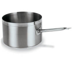 Straight Sided Sauce Pan. 7-1/8Qt. 9-1/2" Diam, 5-7/8" High. Stainless Steel w/Aluminum Disc Bottom. Cover not included.  Cover, item #3910