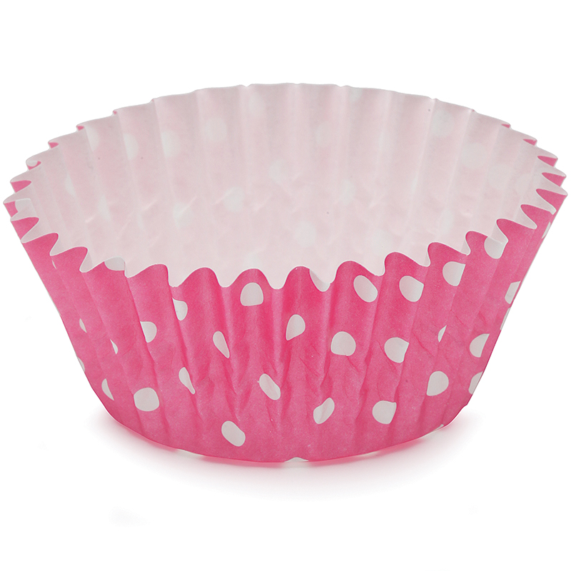 Polka-Dot-Pink Ruffled Cupcake Cup (Up Close) image 1