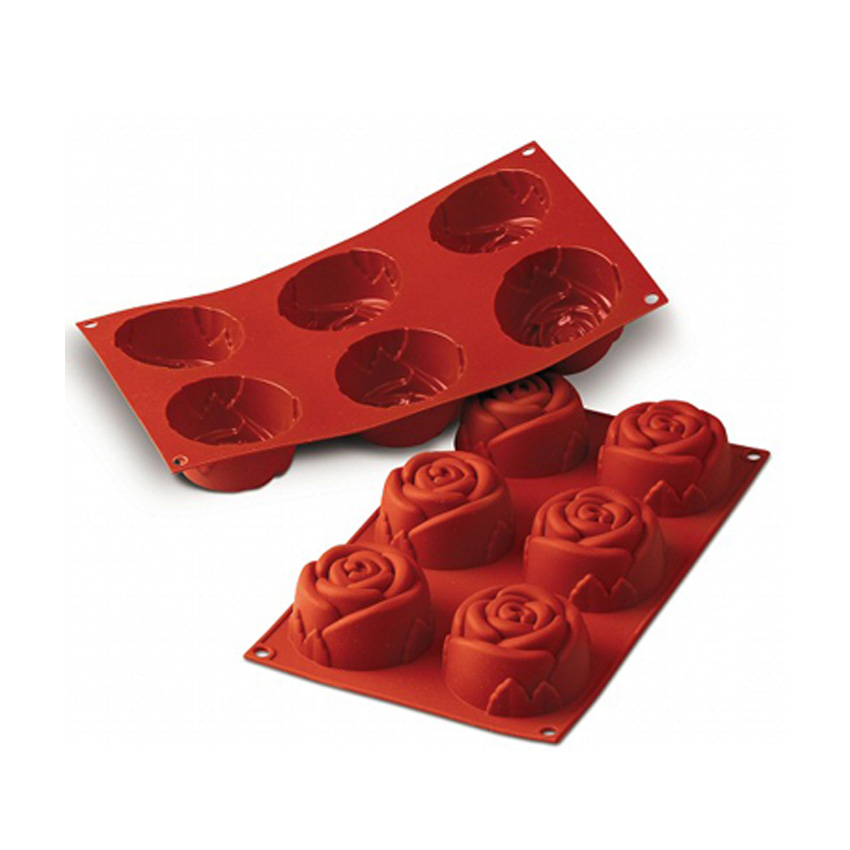 Silikomart Silicone Bakeware Rose Shape Mold 3.89 Oz, 2.99" Dia x 1.57" High 6 Cavities image 1