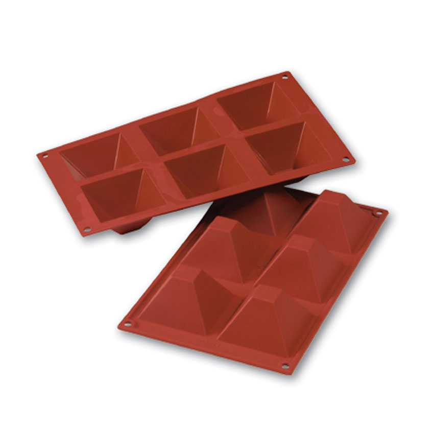 Silikomart Flexible Silicone Non-Stick Bakeware Pyramid Mold 3 Oz, 2.8" x 2.8" x 1.57" Deep, 6 Cavities image 1