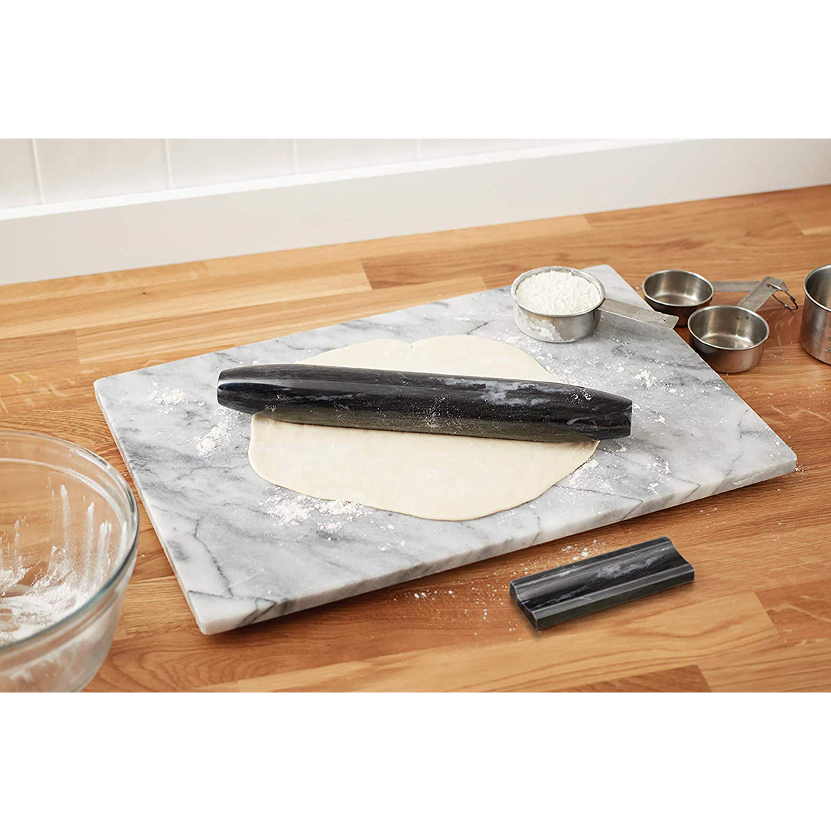 Fox Run 48759 12" French Style Marble Tapered Rolling Pin with Marble Stand, Black image 3