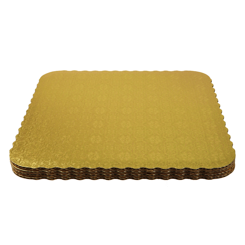 O'Creme Gold Corrugated Scalloped Square Cake Board, 14", Pack of 10 image 3