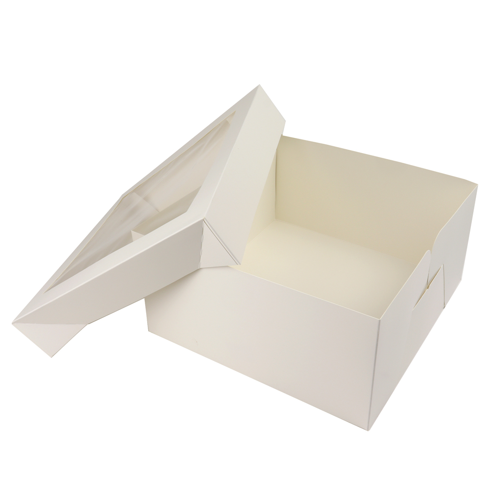O'Creme White Cake Box Bottom with Separate-Piece Window Top; 12" x 12" x 6"  - Pack Of 5 image 1