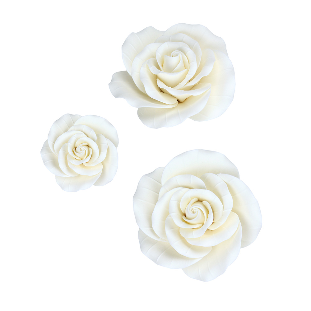 White Garden Roses Gumpaste Flowers - Set of 6 image 1