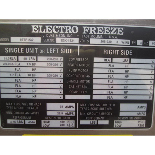 Electro Freeze Ice Cream Machine Model # 56TF-232 Used Very Good Condition image 11