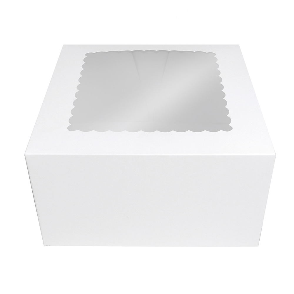 O'Creme White Cake Box with Scalloped Window, 10" x 10" x 5" - Pack of 5 image 1