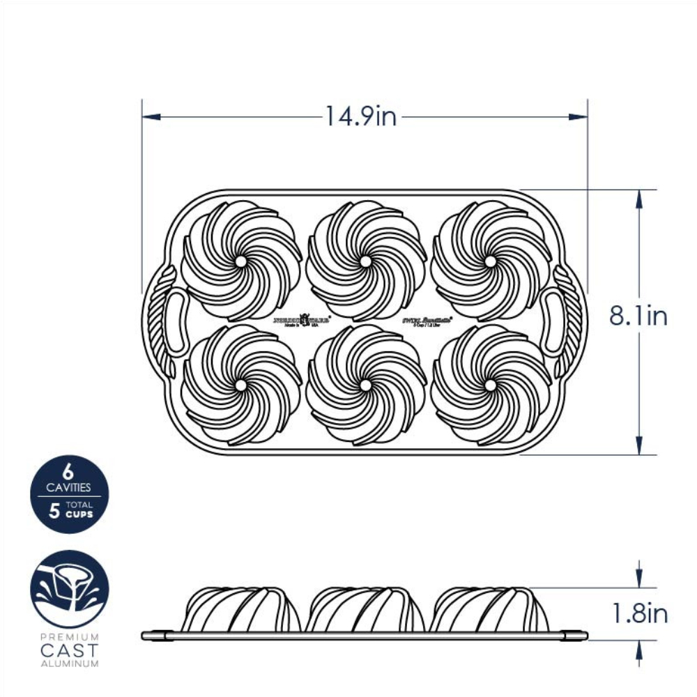 Nordic Ware Swirl Bundtlette Pan, 6 Cavities image 3