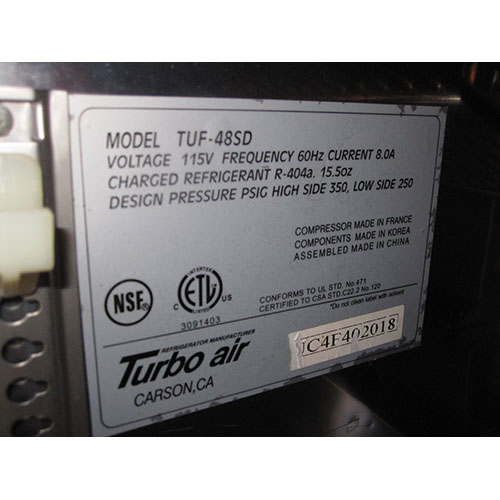 Turbo Air TUF-48SD 2 Door Undercounter Freezer Used Great Condition image 4