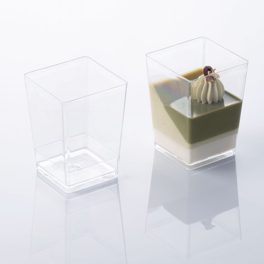 Square Dessert Cups Clear Plastic, 1.5" x 2 1/8" H. Capacity 50 ml. (1.7 oz) - Pack of 100 image 1