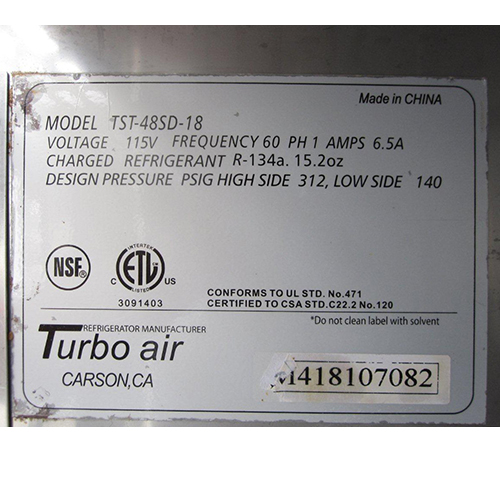 Turbo Air Food Prep Table Mega Top Used Model # TST-48SD-18 image 11