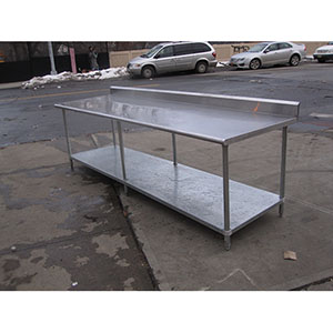 Stainless Steel Work Table 120" long, 5" Back Splash, With Galvanized Undrshelf, Used image 1