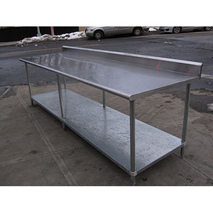 Stainless Steel Work Table 120" long, 5" Back Splash, With Galvanized Undrshelf, Used image 2