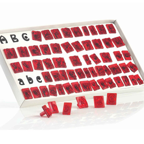 Set of plastic cutters comprising the entire alphabet in upper and lower case, as well as 12 symbols.