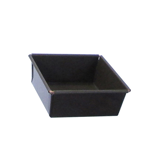 Top measurement 3-15/16 inch (100mm) Bottom measurement 3-1/2 inch (90mm) Height 1-9/16 inch (40mm) Non-stick square "manque" mold (fixed bottom) with the lip wrapped around a reinforcing wi