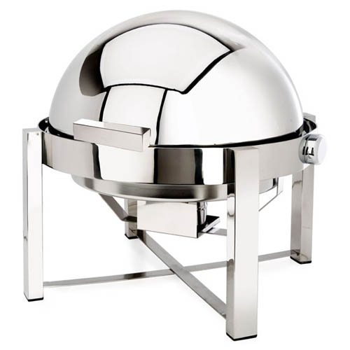 Eastern Tabletop Mfg. Eastern Tabletop 8 Qt. Round Roll Top chafer w/P2 legs - Silverplate