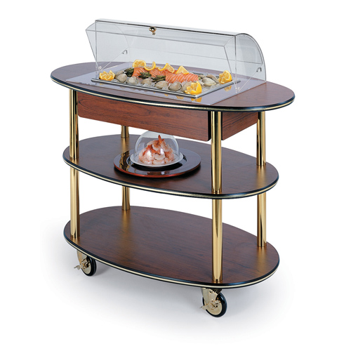 Geneva Geneva 36306 Dessert Display Cart With Dome Cover, Top Cut-Out - Round-Oval - Beige Suede