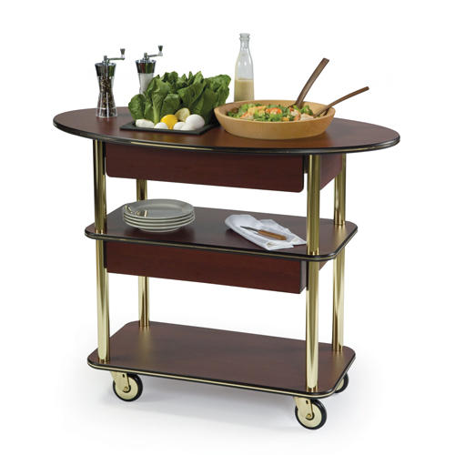 Geneva 3730701 Salad Cart - Oval Top, Rectagular Undershelves - Gray Sand Laminate Finish