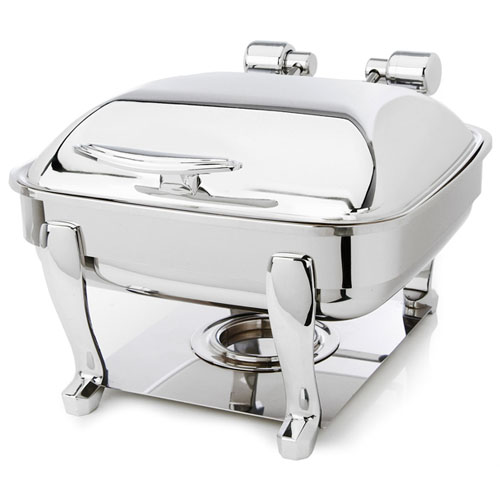 Eastern Tabletop Mfg. Eastern Tabletop Square Induction Chafer, w/ Dome Cover & Stand - 6 Qt. - Silverplate