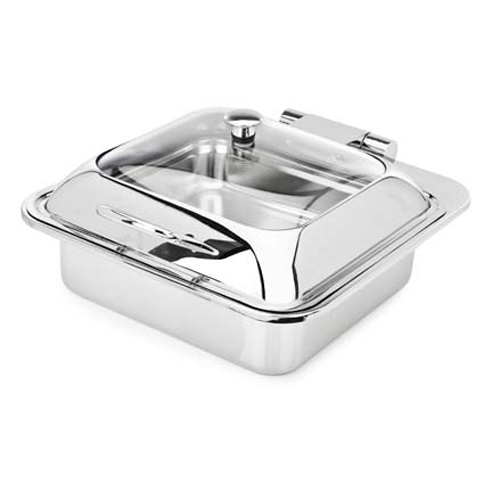 Eastern Tabletop Mfg. Eastern Tabletop Square MID/MAX Induction Chafer w/ Hinged Glass Dome Cover - 6 Qt. - Stainless Steel