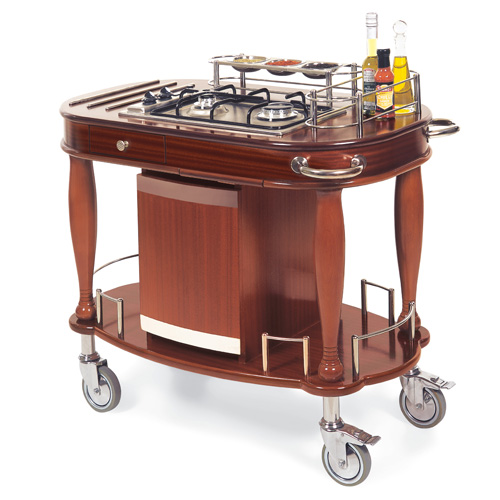 Geneva Geneva 70170 Bordeaux Flambe Cart - 4 Built-In Trivet Rods Protect Wood Top