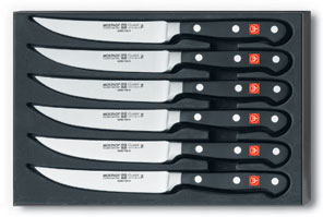 Classic 6 Piece Steak Set Contains: Six 4 1/2in. Steak Knives #4068 The extra-sharp blade is not only a must for cutting the favourite steak but also for all kinds of meat dishes. The WUSTHOF name, TR