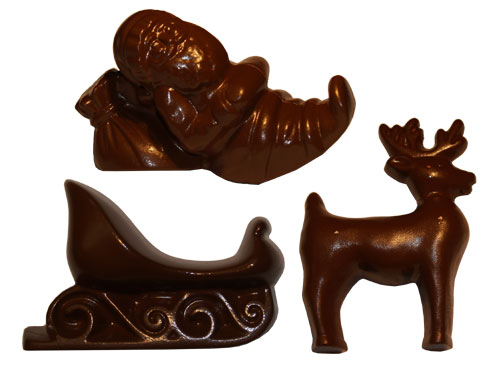 unknown Polycarbonate Chocolate Mold: Santa, Sled and Reindeer, 6 Cavities (2 of Each Shape)