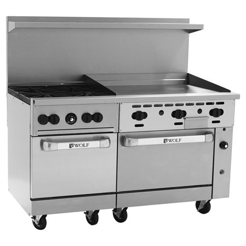 Wolf C60SS-4B36G Challenger Gas Range 60″, 4 Burners, 36″ Manual Griddle – Natural Gas