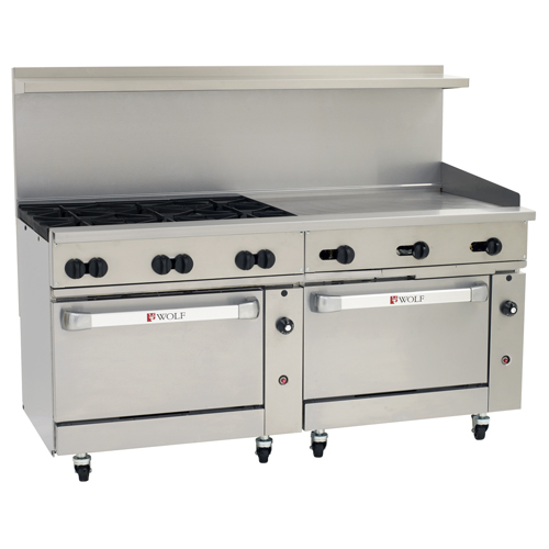 Wolf C72SS-6B36G Challenger Gas Range 72″, 6 Burners, 36″ Manual Griddle – Natural Gas