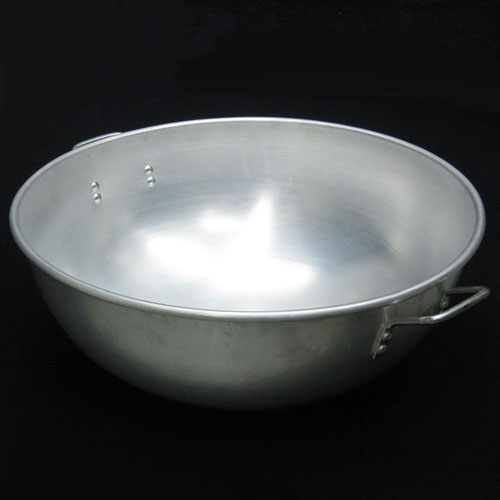 American-made Oriental cookware with strong handles securely riveted. 24" top inner diameter, 24-7/8" top outer diameter, 10" deep.
