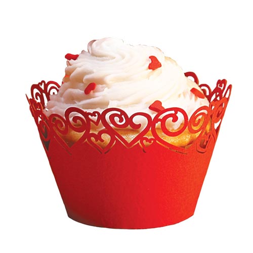 Paper Orchid Heart Swirls Cupcake Wrapper Red – 12 pieces