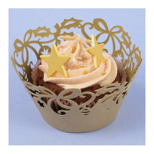 PME Sugarcraft PME CW915 Gold Holly Decorative Lace Cupcake Wrappers, Pack of 12