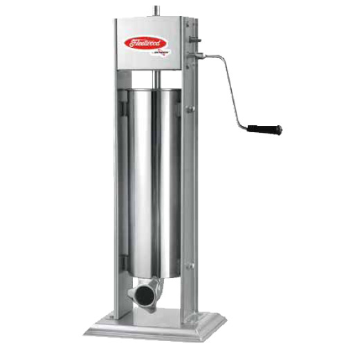 Fleetwood Sausage Stuffer Model 7V 15 lb capacity. 30-3/4"H, 12-1/4"W, 10-5/8"D This manual sausage stuffer is made completely of stainless steel. Easily removable bowl for loading and 