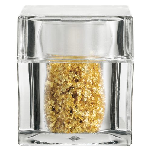 Edible Gold Leaf Flakes in Clear Acrylic Cube Shaker. 100mg.