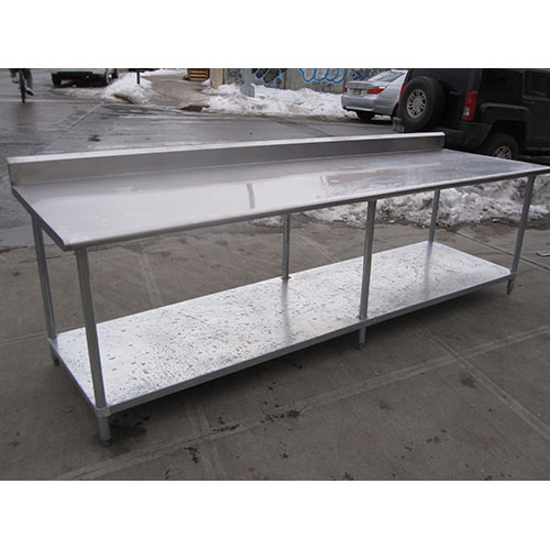 Stainless Steel Work Table 120" long, 5" Back Splash, With Galvanized Undrshelf, Used