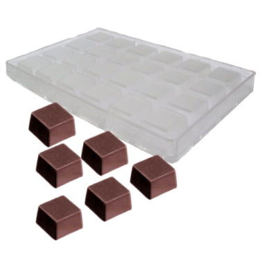 Polycarbonate Chocolate Mold Straight-Sided Square 33x 33 x22mm H., 24 Cavities