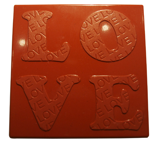 unknown Polycarbonate Chocolate Mold: Love Tablet 75x75mm x 6mm High, 6 Cavities